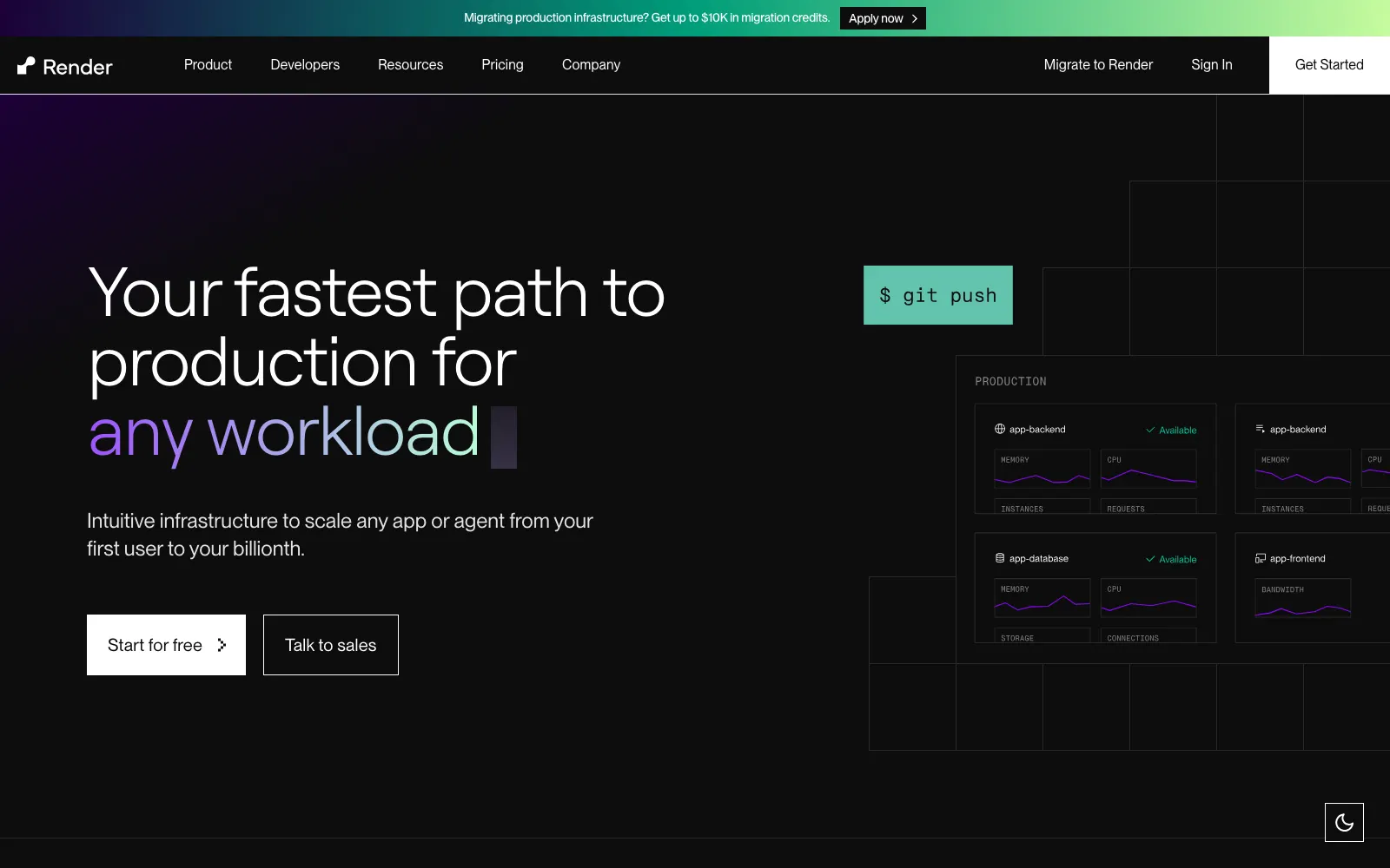 Screenshot of render.com