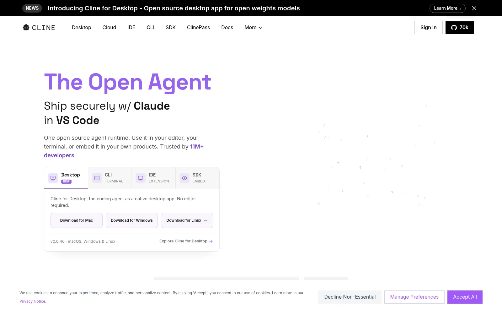 Screenshot of cline.bot