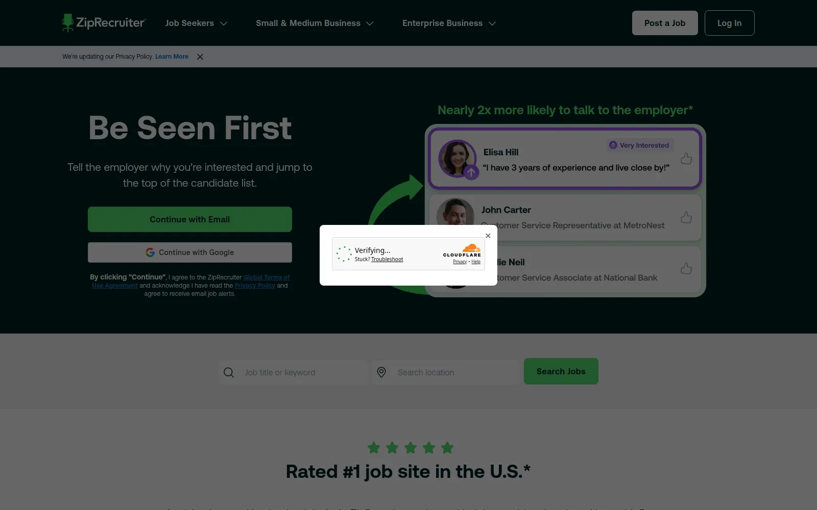 Screenshot of ziprecruiter.com
